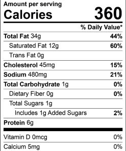 Cabin Country Hickory Bacon Nutrition Label image