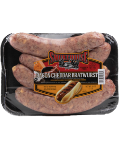 Image of the 16 oz Trig's Smokehouse Bacon Cheddar Bratwurst package
