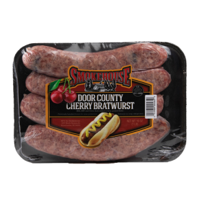 Image of the 16 oz Trig's Smokehouse Door County Cherry Bratwurst package