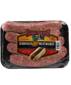 Image of the 16 oz Trig's Smokehouse Hawaiian Bratwurst package