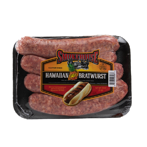 Image of the 16 oz Trig's Smokehouse Hawaiian Bratwurst package