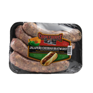 Image of the 16 oz Trig's Smokehouse Jalapeno Cheddar Bratwurst package